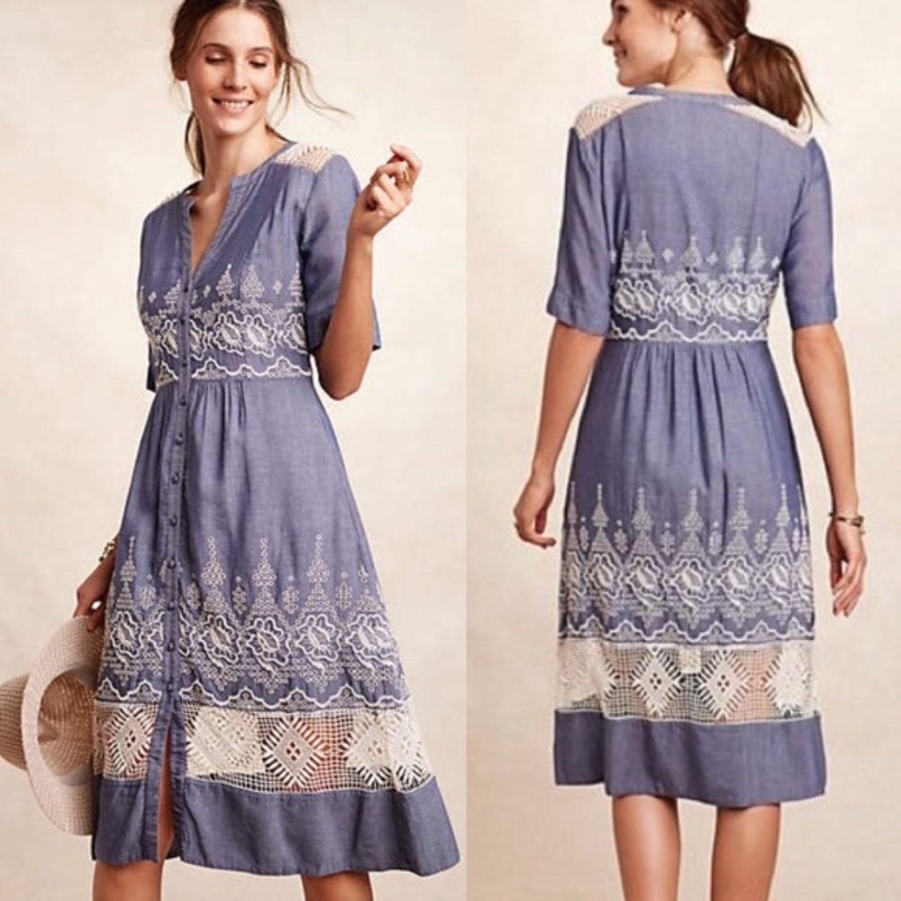 Anthropologie Blue and White Midi Dress